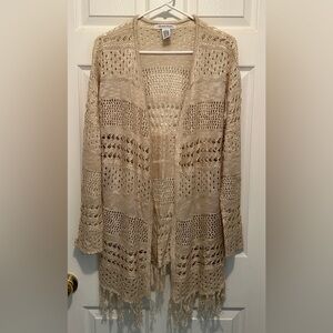 Women’s 99 Jane Street Ivory Cream Open Weave Crochet Cardigan Sweater Size XL